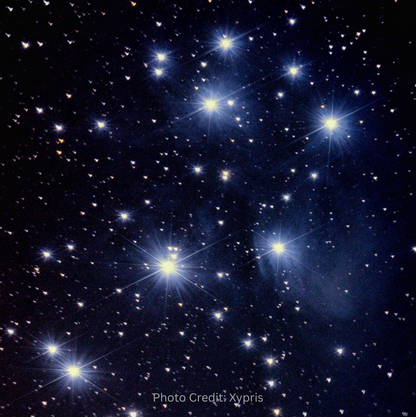 Starry night with blue star cluster, image credit to Xypris